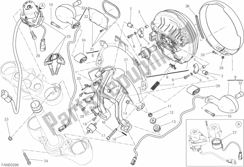 Tutte le parti per il Faro del Ducati Scrambler Flat Track PRO USA 803 2016